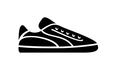 Spor Ayakkabı Koşu ayakkabıları. Rahat basit tarzı logo. Vektör çizim simgesini fitness ve spor, spor ayakkabı. Dükkanı beyaz arka planda siyah iz. Görüntü web veya baskı tasarımı için.