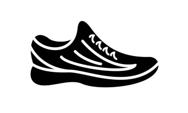 Spor Ayakkabı Koşu ayakkabıları. Rahat basit tarzı logo. Vektör çizim simgesini fitness ve spor, spor ayakkabı. Dükkanı beyaz arka planda siyah iz. Görüntü web veya baskı tasarımı için.