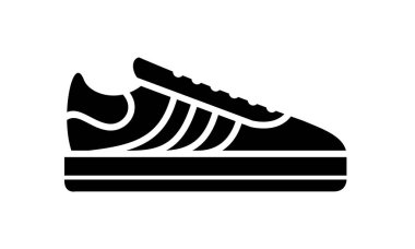 Spor Ayakkabı Koşu ayakkabıları. Rahat basit tarzı logo. Vektör çizim simgesini fitness ve spor, spor ayakkabı. Dükkanı beyaz arka planda siyah iz. Görüntü web veya baskı tasarımı için.