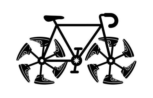 Loopschoenen op fiets wiel. Eenvoudige rit pictogram. — Stockvector