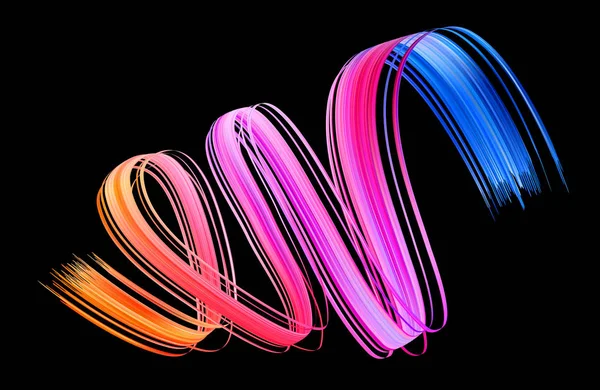 Siyah arka plan üzerinde renkli akışı brushstroke... İzole şerit çizgi... Gerçekçi ses dalgası. Sıvı boya mürekkep şekli. Kapak sayfası tasarım projesi. Gerçek vektör çizim girdap görüntü.