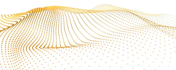 3D deniz altın nokta dalga izole akışta beyaz arka plan. Görselleştirme dinamik partikül akışından. Zincir düğüm. Büyük veri dizi yüzeyi parıldıyor. Güzel vektör derin soyut şekiller.