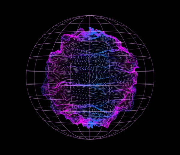 Esfera de los nodos de ondas de partículas. 3d flujo de mar . — Vector de stock