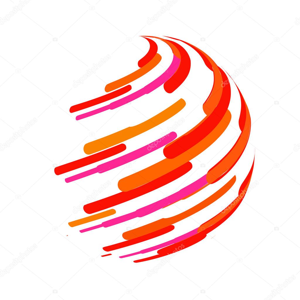 Striped globe. Round abstract circle vector sign.