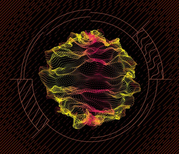 Kula z cząstek węzły fali. 3D przepływu morza. — Wektor stockowy