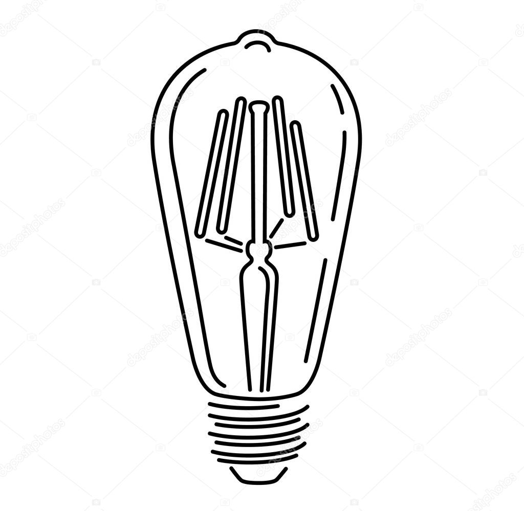 Retro watt bulbs. Light lamp vintage outline logo