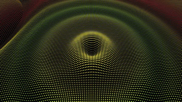 Partikel 3D welliger Welleffekt. Farbraster Oberfläche — Stockvektor