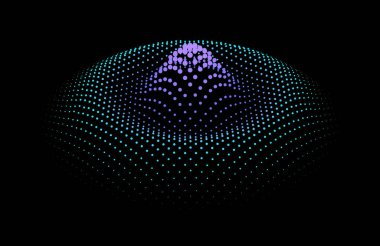 Düğüm yüzeyi, parlayan deniz dalgası. Veri bırakma bilgisi. Dinamik parçacıklardan istatistiksel akış. Düğüm zinciri. Kavşakların renkli ışıkları parıldıyor.