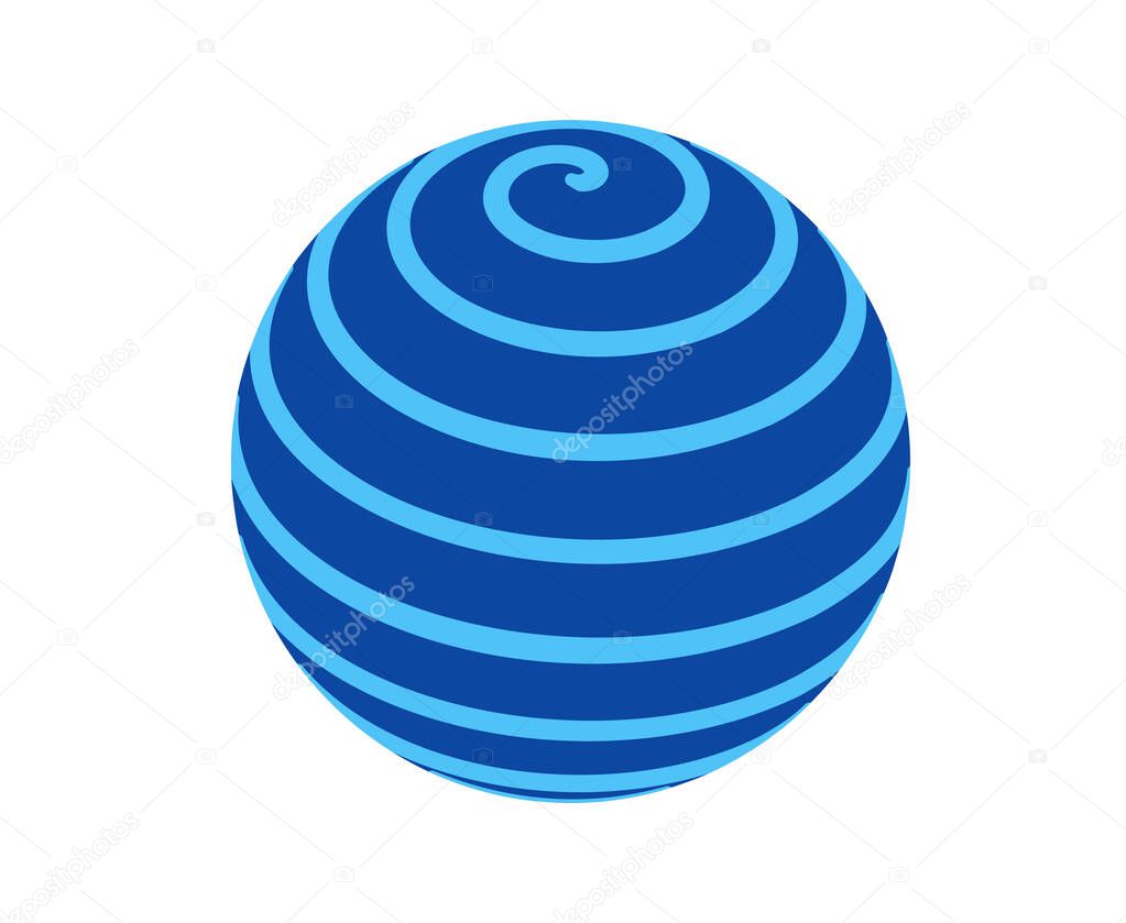 Sphere from spiral ribbon. Vector logo. Simple blue planet sign. Abstract globe lines.