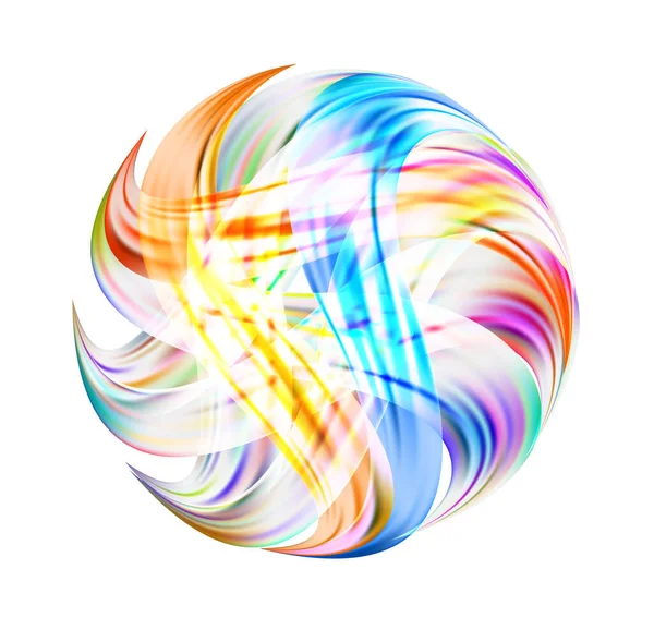 虹色の縞模様が球体を包み込みます ボールの周りにリボンでボリュームのある包み込み ミステリーサークルのロゴ 宇宙のエネルギーの魔法の問題の秘密の兆候 概要蛍光惑星 — ストックベクタ