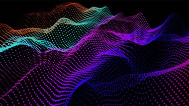 Düğümden deniz dalgaları. Hud veri noktaları akar. Araştırma noktaları akışı. Bilimsel gelişmelerin sunumu için büyük veriler görselleştirildi. Dalgalar halinde üç boyutlu düğümler. Dağlardan ve oyuklardan oluşan pürüzsüz bir deniz..