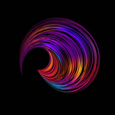 Çemberin içine kıvrıl. Döngü girdabı perspektife giriyor. Soyut küresel logo. Sadece gölgeli bir sembol. Çemberler ve spiral hasır şeklinde örülmüş. Sonsuz evren sorusu..