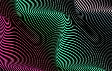 Abstract background of diagonal lines curved in a sinusoid. Long smooth wave in space. Difference thickness simulating volume. Striped background for presentation page. Creative modern line texture. clipart
