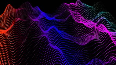 Düğümden deniz dalgaları. Hud veri noktaları akar. Araştırma noktaları akışı. Bilimsel gelişmelerin sunumu için büyük veriler görselleştirildi. Dalgalar halinde üç boyutlu düğümler. Dağlardan ve oyuklardan oluşan pürüzsüz bir deniz..