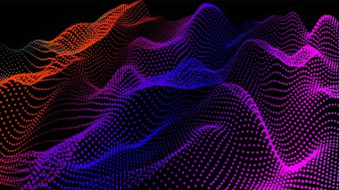 Düğümden deniz dalgaları. Hud veri noktaları akar. Araştırma noktaları akışı. Bilimsel gelişmelerin sunumu için büyük veriler görselleştirildi. Dalgalar halinde üç boyutlu düğümler. Dağlardan ve oyuklardan oluşan pürüzsüz bir deniz..