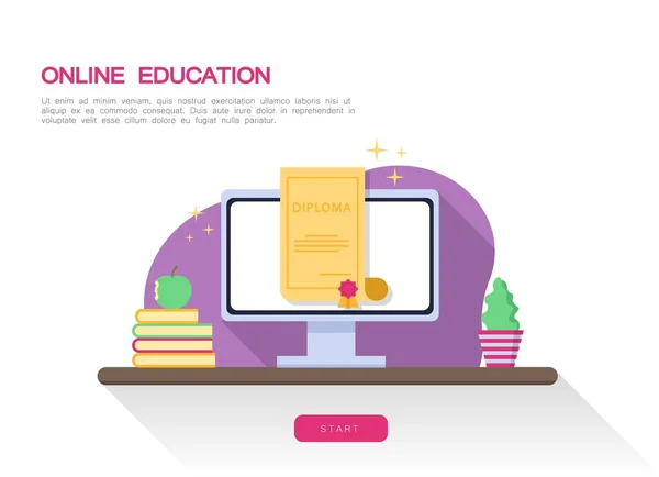 Page web du concept d'éducation en ligne. Diplôme après l'obtention du diplôme. Garantie des connaissances — Image vectorielle