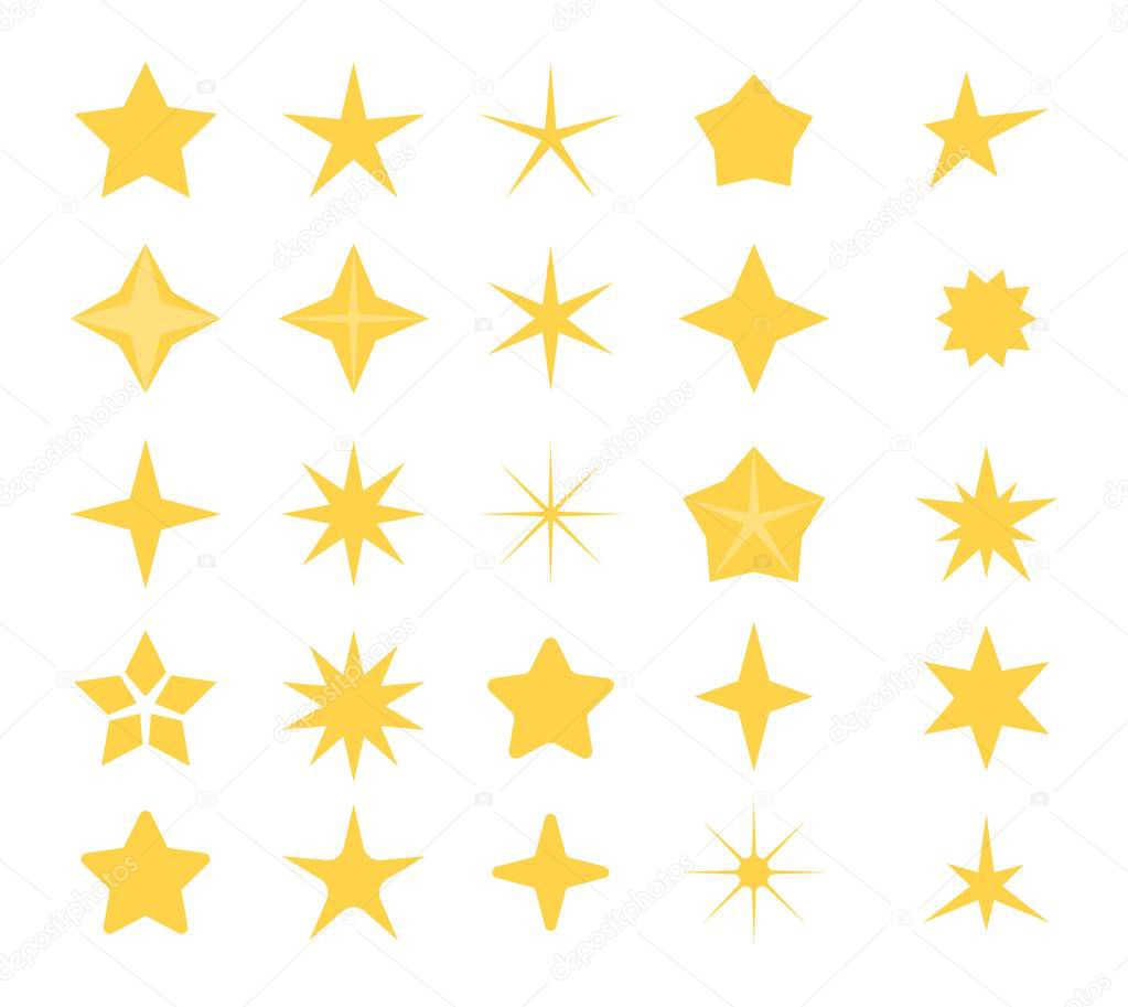 Stars icons. A set of stars of different shapes for the logo. Silhouette of stars isolated on white background. Vector illustration.