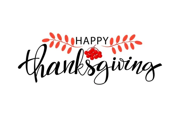 Счастливого Дня Благодарения, нарисованного вручную. Дизайн для поздравительных открыток и плакатов. День благодарения с осенними листьями. Векторная иллюстрация . — стоковый вектор