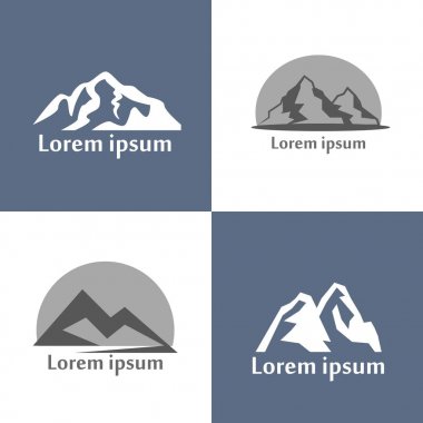 Dağlar logo vektör seti. Rozetler ve kütük türleri için bir siluet olarak doğanın Dağ kabartma görünümü, retro tarzı.