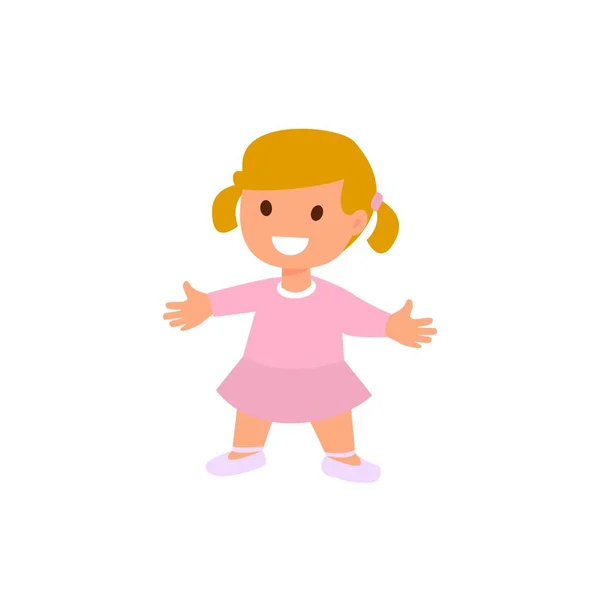Дитя. Маленькая девочка стоит в розовом платье. Изолированная плоская иллюстрация . — стоковый вектор