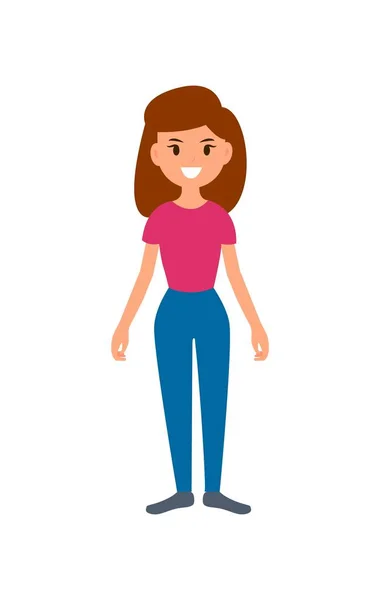 Una mujer con pantalones está de pie. Vector de dibujos animados aislado sobre fondo blanco — Vector de stock