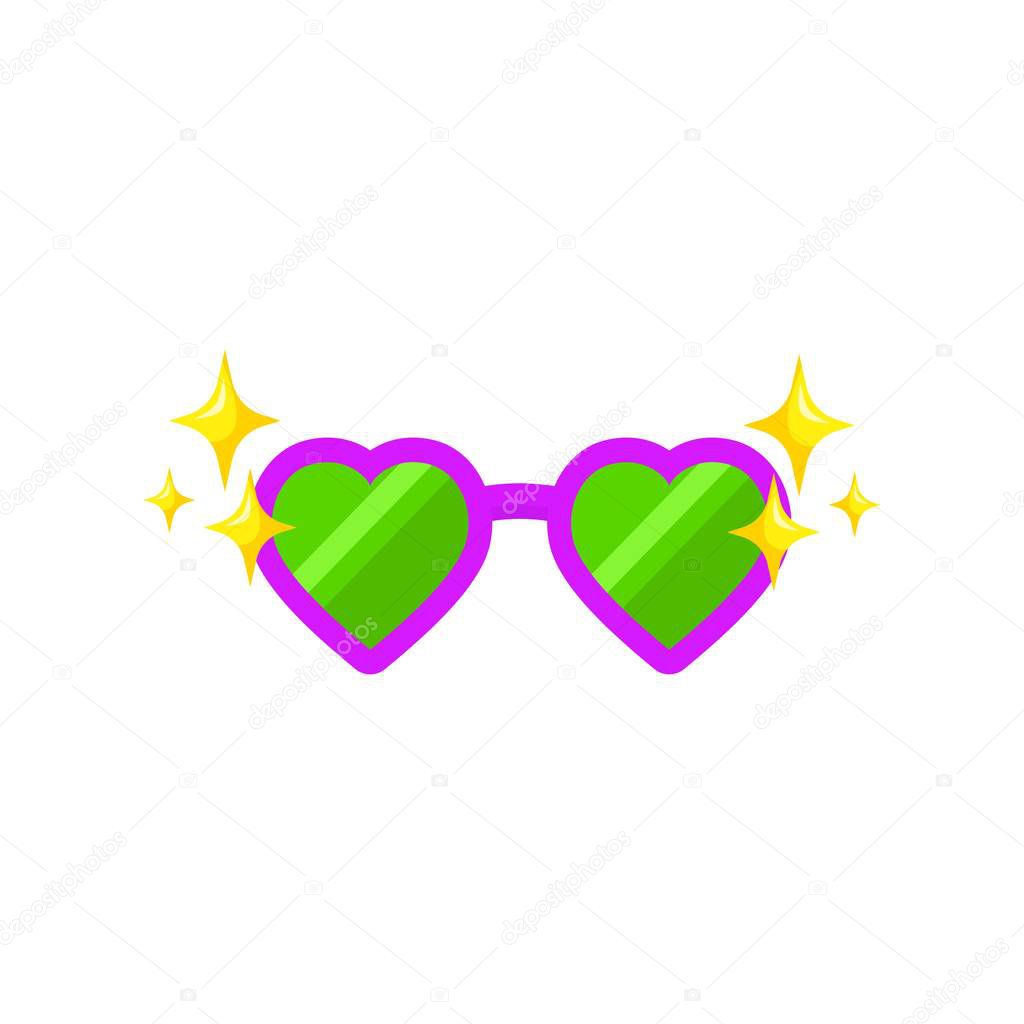 Glasses heart shape for photobooth, photo props design. Cartoon glasses for selfie apps. Vector isolated white background