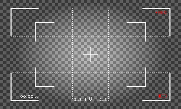 Kamera çerçevesi vizör ekranı. Fotoğraf kamera çerçeveleri ile video kaydedici dijital ekran. Video ekranı vektör kamerayı saydam arka plana odaklama.
