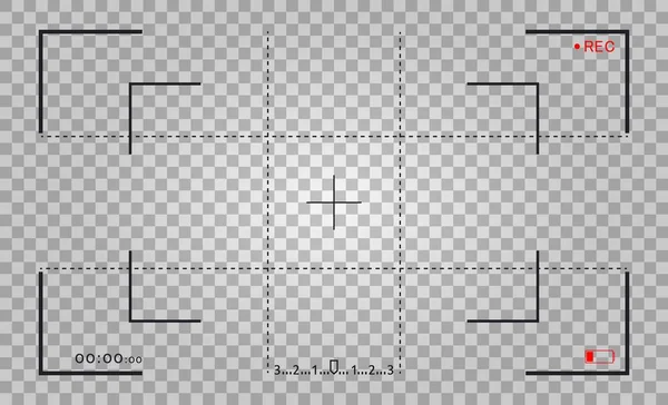 Kamera çerçevesi vizör ekranı. Fotoğraf kamera çerçeveleri ile video kaydedici dijital ekran. Video ekranı vektör kamerayı saydam arka plana odaklama.