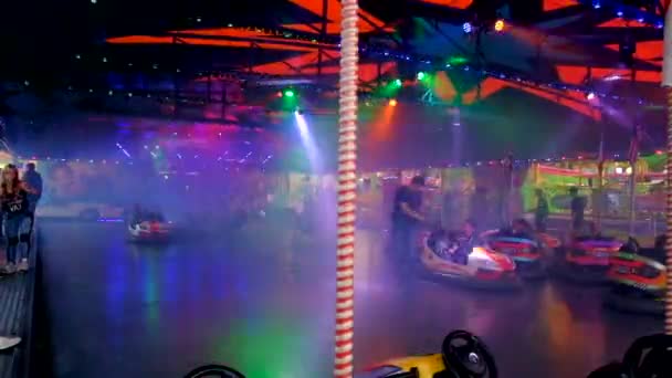 People Having Fun Bumper Car Rude Night Funfair Germany — Stock Video