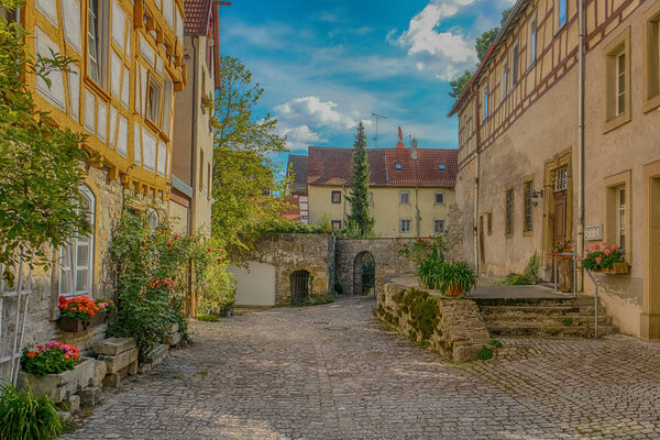 Courtyard in the pitoresque central city of Bad Wimpfen, Souther Germany during Summer