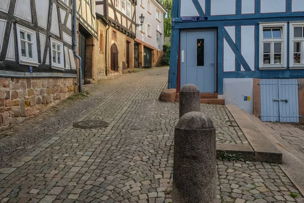 Marburg / Almanya - Ağustos 2019: Marburg Tarihi Şehir Merkezi ve geleneksel evler