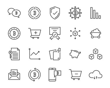 cryptocurrencty vektör ince çizgi simgeler kümesi