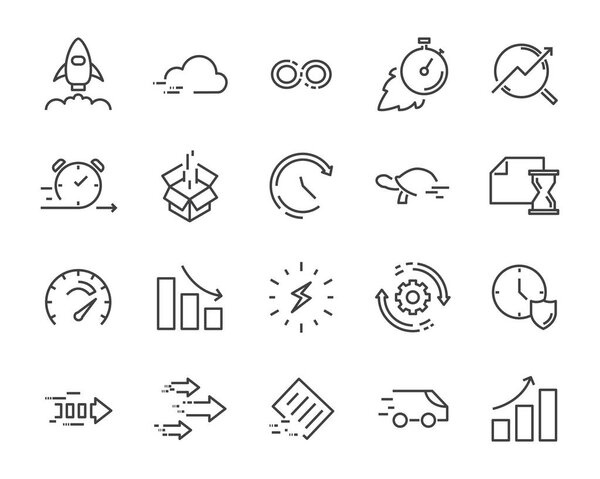 simple set of vector line icon, contain such lcon as speed, agile, boost, process, time and more