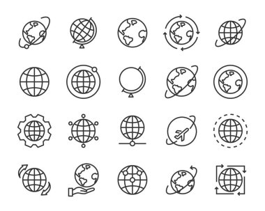 Dünya harita vektör hat simgelerin ayarlamak, harita gibi yol, küre