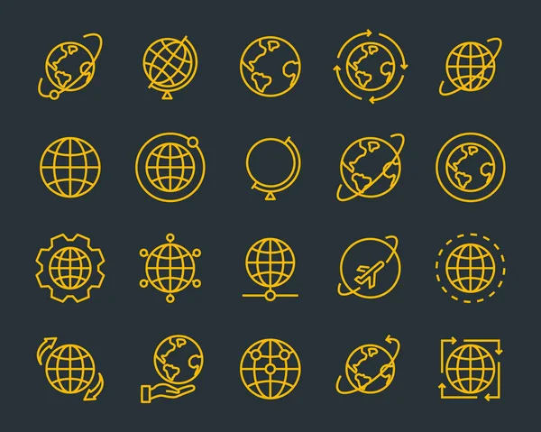 Dünya Harita Vektör Hat Simgelerin Ayarlamak Harita Gibi Yol Küre — Stok Vektör
