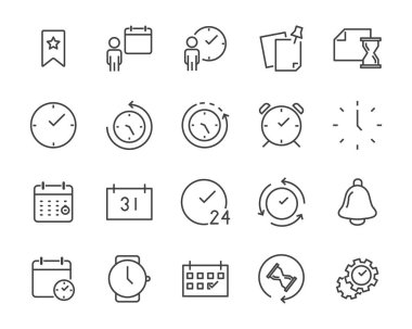 Takvim, uyarı mektubu, gün, yıl, olay gibi zaman ilişkisi vektör hat simge kümesi