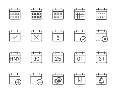 Takvim, uyarı mektubu, gün, yıl, olay gibi zaman ilişkisi vektör hat simge kümesi