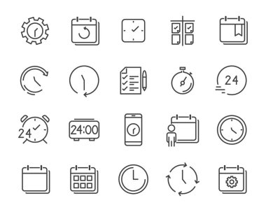Takvim, uyarı mektubu, gün, yıl, olay gibi zaman ilişkisi vektör hat simge kümesi