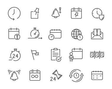 Takvim, uyarı mektubu, gün, yıl, olay gibi zaman ilişkisi vektör hat simge kümesi