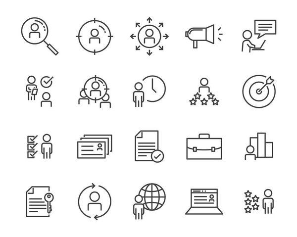 set of job hunting line icon, such as job interview, career path