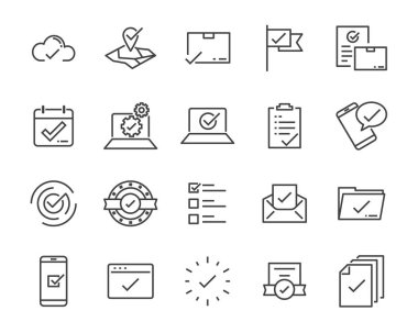 set of checkmark vector line icons, contains such as check, document and more clipart