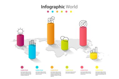 Dünya harita öğesi Infographic, infochart iş 6 bilgi simgesi