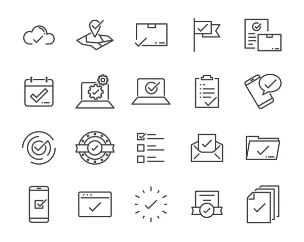 Conjunto Iconos Línea Vectorial Marca Verificación Contiene Como Cheque Documento — Archivo Imágenes Vectoriales