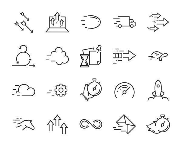 Conjunto Simple Icono Línea Vectorial Contiene Lcon Tales Como Velocidad — Vector de stock