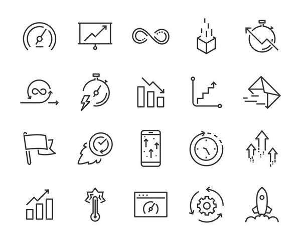 simple set of vector line icons, contain such lcon as speed, agile, boost, process, time and more