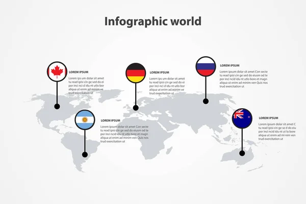 Mapa Mundo País Infográfico Bandeiras Mundo Internacional Fundo Continentes — Vetor de Stock