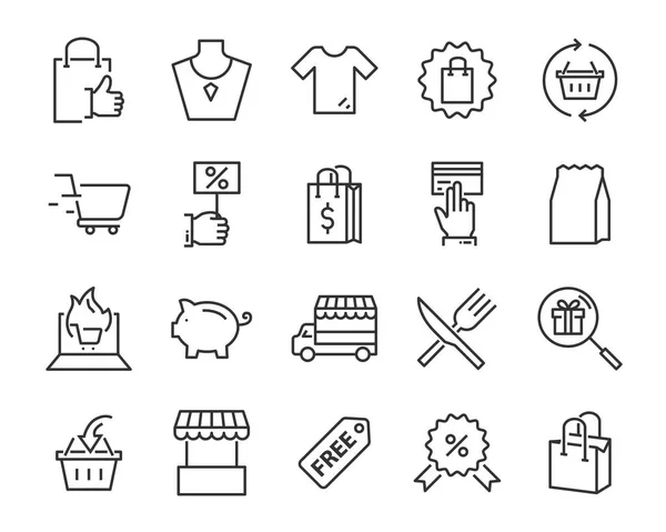 Set Shopping Line Icons Delivery Shop Pay Commerce — Stock Vector