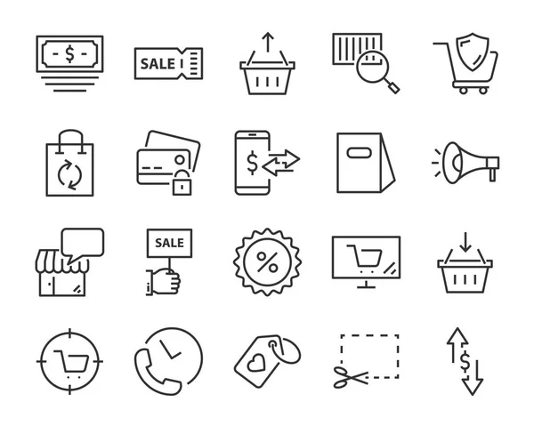 Set Shopping Line Icons Delivery Shop Pay Commerce — Stock Vector