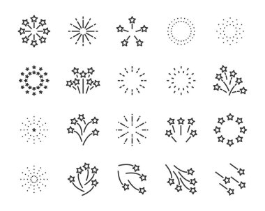 ışıltı, parti, yıldız gibi havai fişek simgeler kümesi