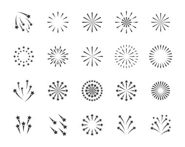 ışıltı, parti, yıldız gibi havai fişek simgeler kümesi